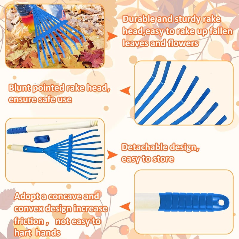 Fantang 3PCS Kids Rakes for Leaves, 28" Child Size Garden Rake Childrens Yard Lawn Rakes Toddler Leaf Rake with Detachable Hardwood Handle Metal Head Great Garden Tools for Boy Girl, Blue Red Green - Image 3